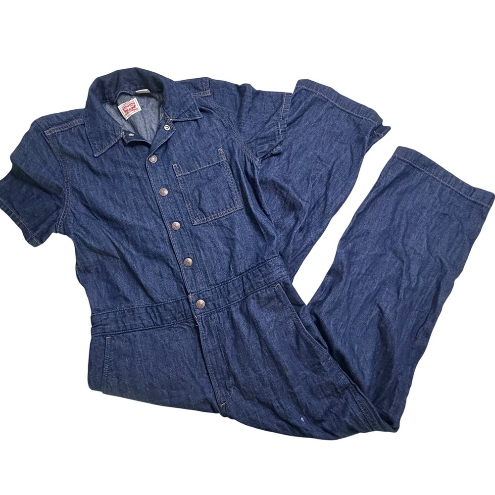 Levi Strauss Women Denim Jumpsuit Short Sleeve Dark Wash Blue XS Utility Romper